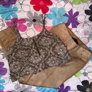 4. Bundle Zipper Accent Tank, Faux Suede Pants , XS